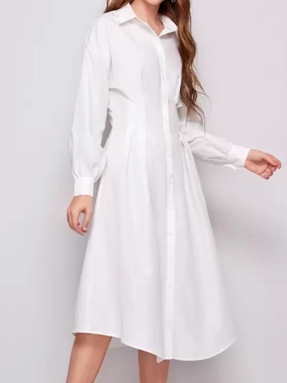 SHEIN White Long Sleeve Button Down Maxi Shirt Dress